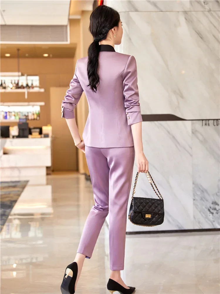 Women Satin Pants Suit Vintage Office Lady Single Button Spliced Shawl Collar Blazer Female High Waist Two-piece Set Suit
Women Satin Pants Suit Vintage Office Lady Single Button Spliced Shawl Collar Blazer Female High Waist Two-piece Set Suit