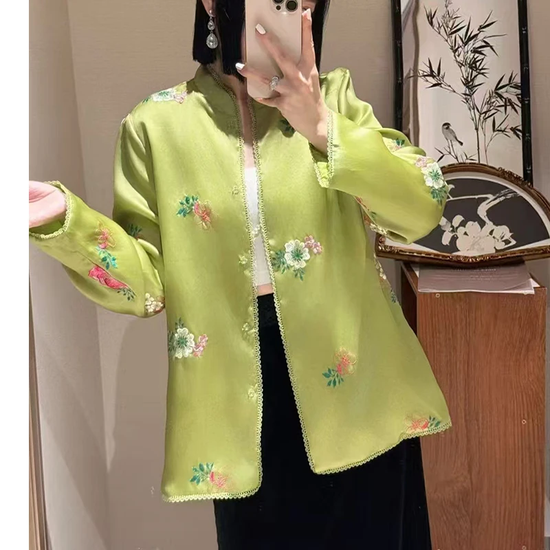 Spring New Chinese Style Stand Collar Small Flower Embroidery Jacket Hidden Button Fashion Light Green Women's Top S-XL
Spring New Chinese Style Stand Collar Small Flower Embroidery Jacket Hidden Button Fashion Light Green Women's Top S-XL
