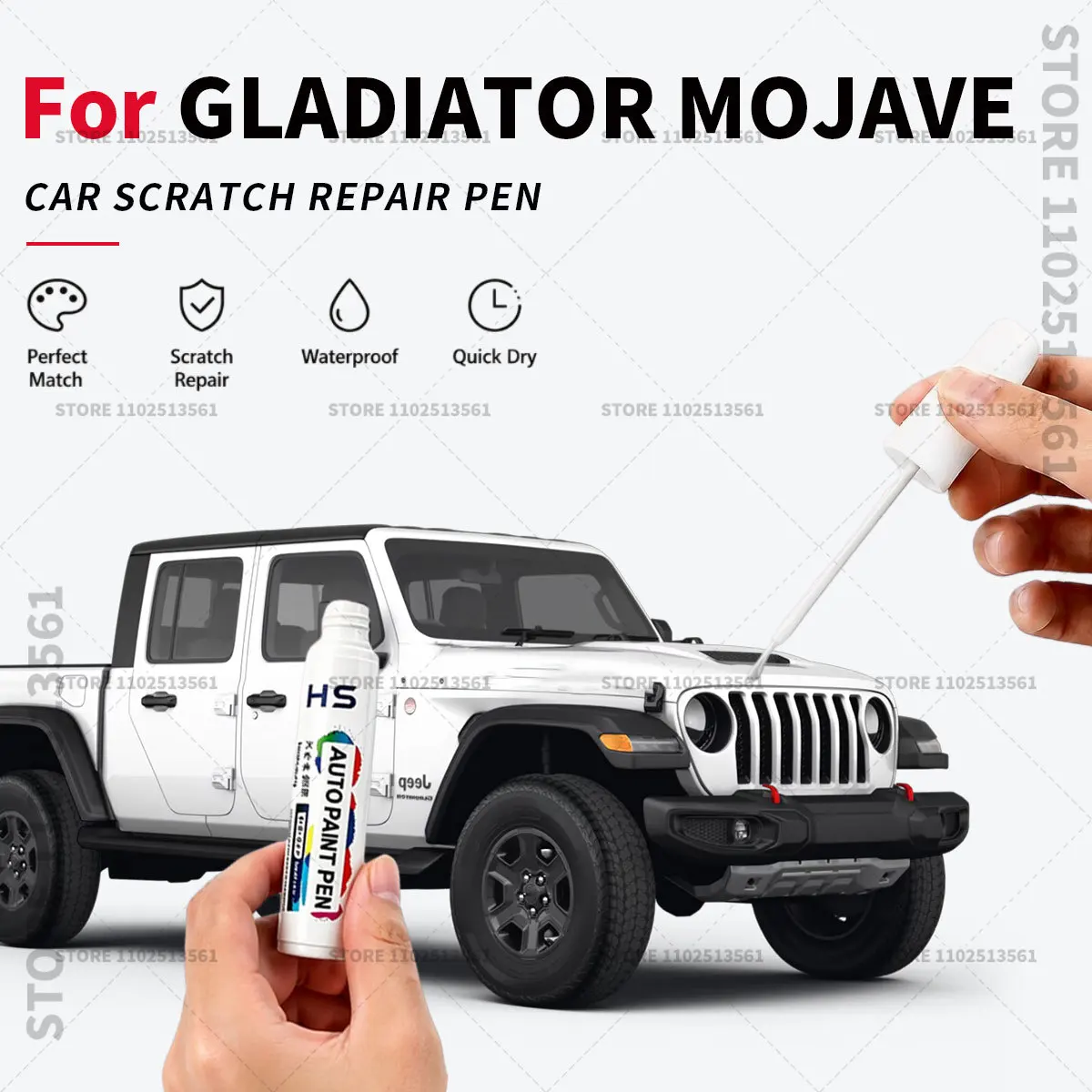 For JEEP GLADIATOR MOJAVE White Automotive Touch Up Paint Pen Car Paint Scratch Remover Quick Dry Repair Brush for Vehicle Paint
For JEEP GLADIATOR MOJAVE White Automotive Touch Up Paint Pen Car Paint Scratch Remover Quick Dry Repair Brush for Vehicle Paint