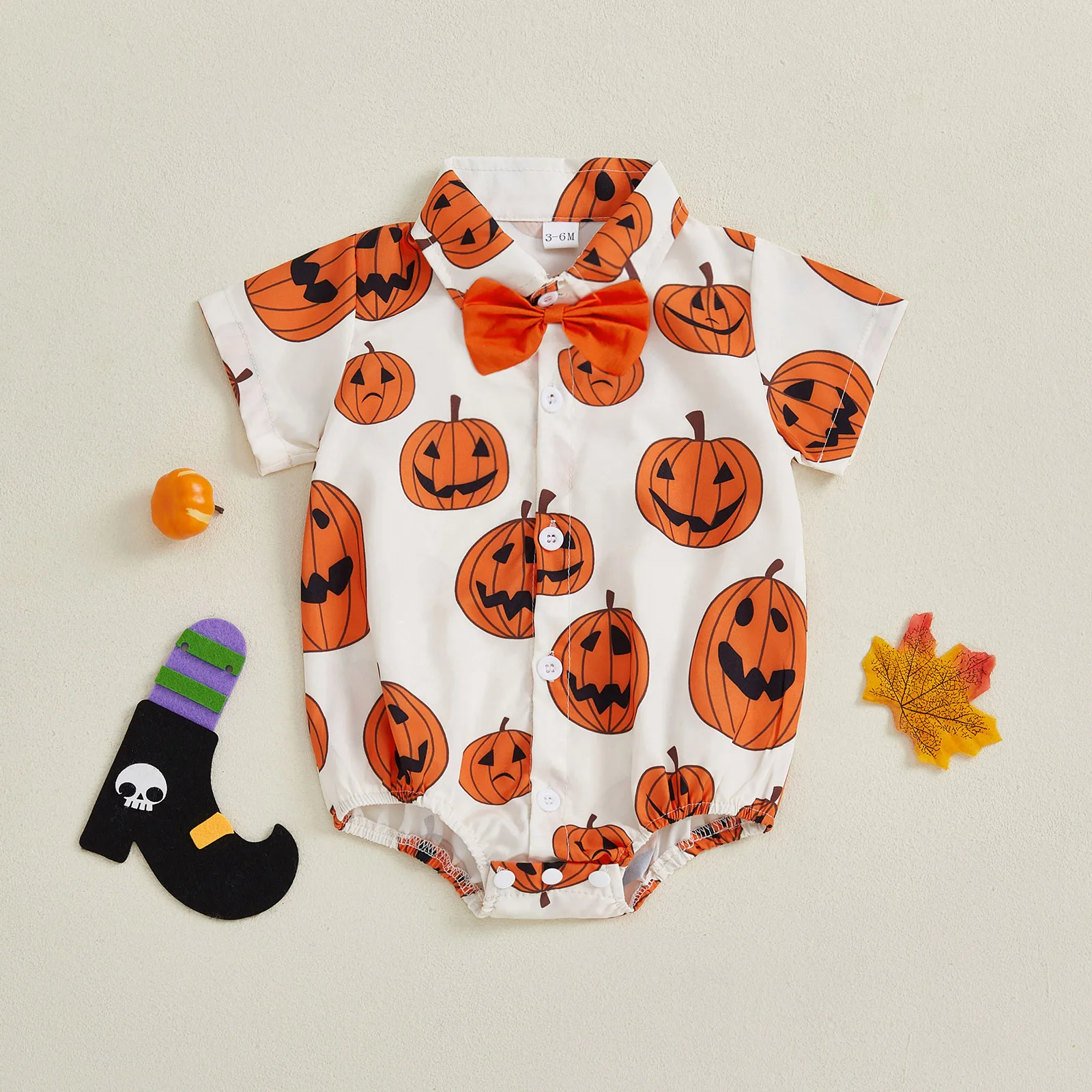 0-18 Months Baby Boy Halloween Romper Pumpkin Print Short Sleeve Turn Down Collar Button Front Gentleman Shirt Jumpsuit
0-18 Months Baby Boy Halloween Romper Pumpkin Print Short Sleeve Turn Down Collar Button Front Gentleman Shirt Jumpsuit