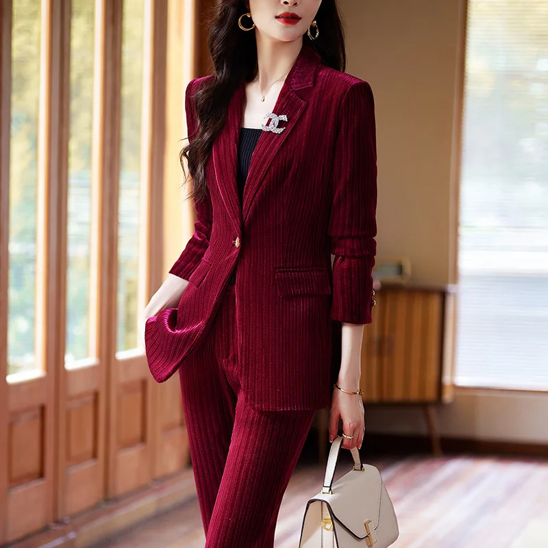High Quality Fabric Velvet Autumn Winter Women Business Work Wear Suits Pantsuits Formal OL Styles Professional Trousers Set
High Quality Fabric Velvet Autumn Winter Women Business Work Wear Suits Pantsuits Formal OL Styles Professional Trousers Set