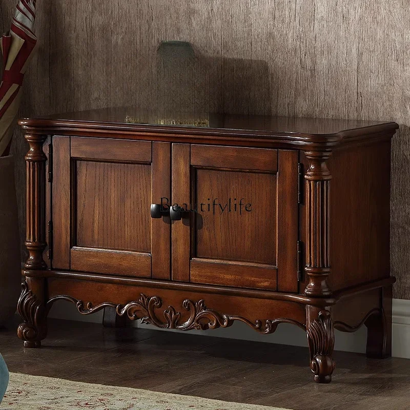 American solid wood entrance can be integrated with small shoe cabinet rack and stool.
American solid wood entrance can be integrated with small shoe cabinet rack and stool.