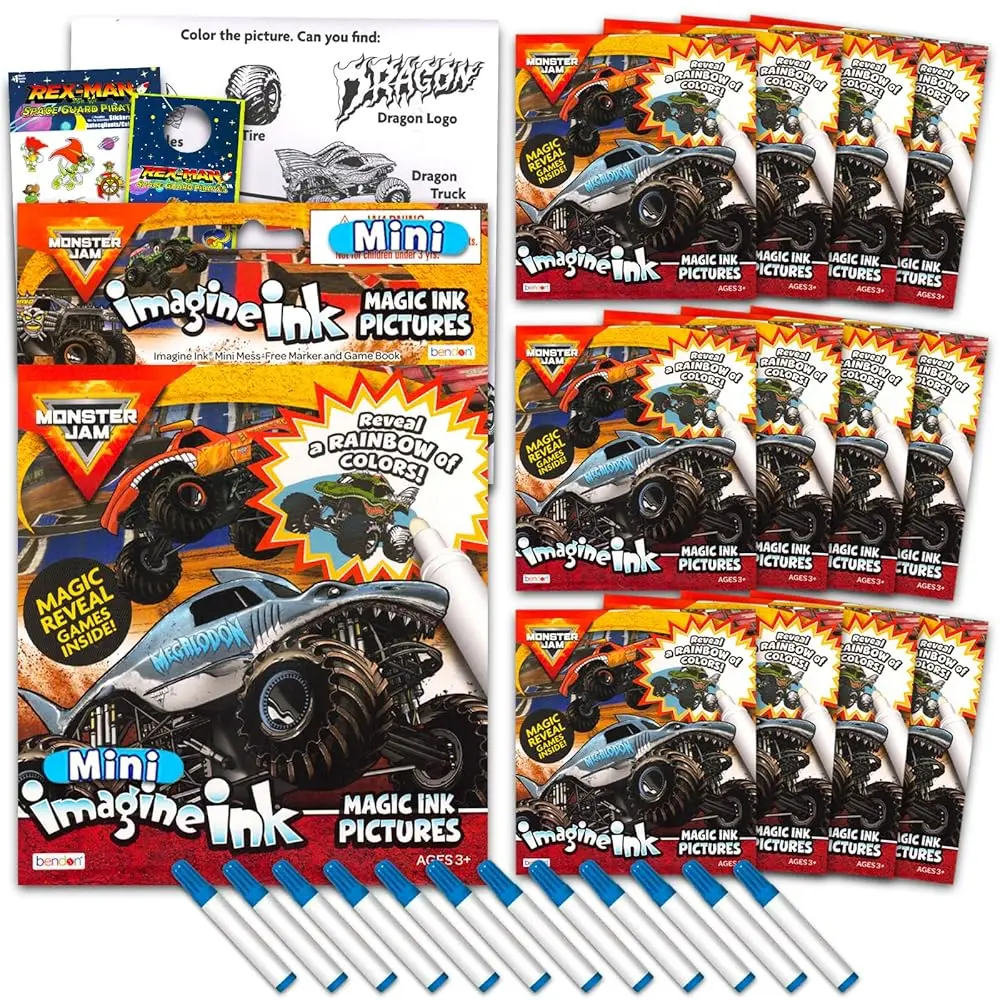 Набор раскрасок Monster Jam Imagine Ink для детей - 12 штук, волшебные раскраски Monster Jam Monster Truck с невыцеживающимися чернилами
Набор раскрасок Monster Jam Imagine Ink для детей - 12 штук, волшебные раскраски Monster Jam Monster Truck с невыцеживающимися чернилами
