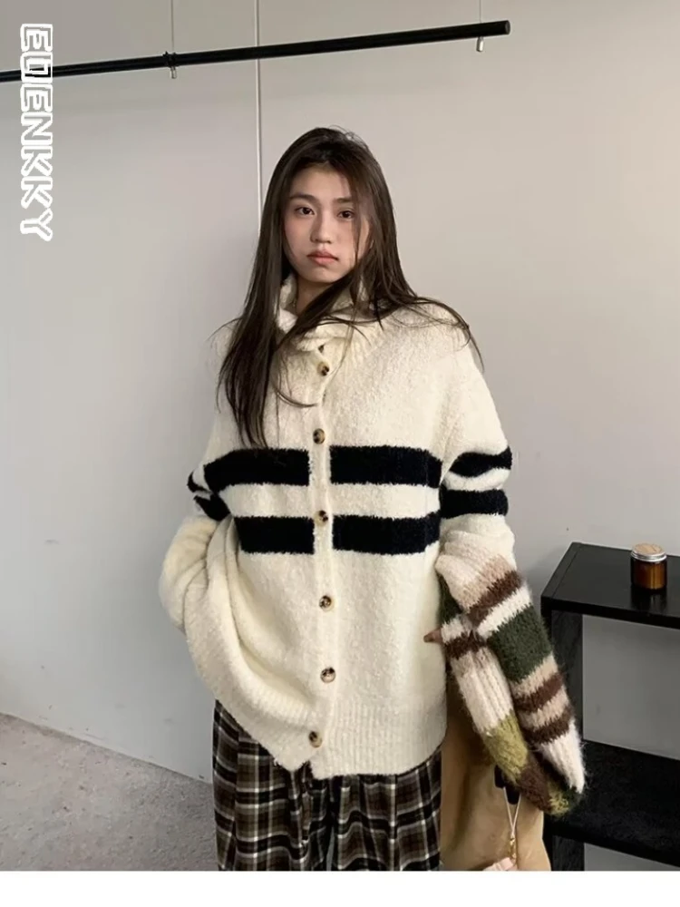 Stripe Knitted Cardigan Sweater Women Streetwear Autumn Winter Loose Casual Jumpers Sweet Y2k Aesthetic Women Grunge Sweaters
Stripe Knitted Cardigan Sweater Women Streetwear Autumn Winter Loose Casual Jumpers Sweet Y2k Aesthetic Women Grunge Sweaters
