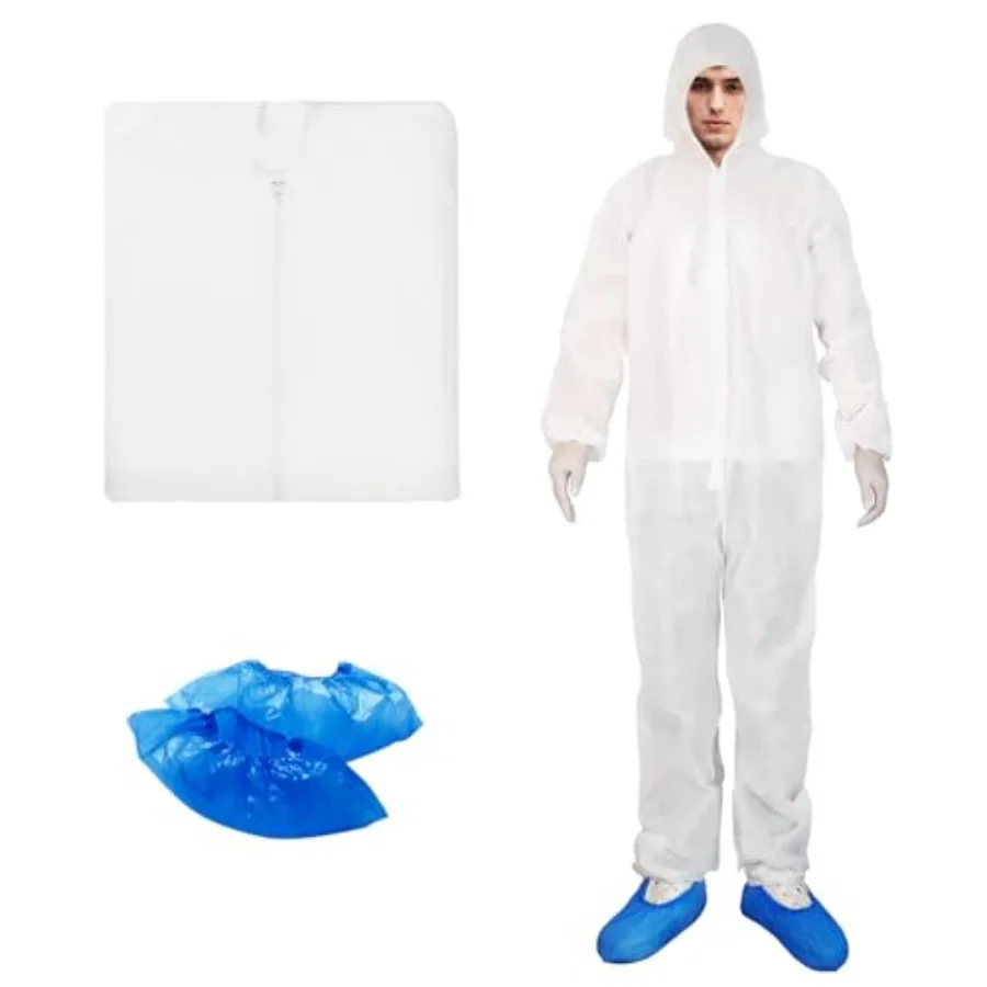 Hazmat Suits- 1 Pack Disposable Protective Coveralls with Hood, Zipper, Elastic Wrists, Shoe Covers for Men and Women, Shield f
Hazmat Suits- 1 Pack Disposable Protective Coveralls with Hood, Zipper, Elastic Wrists, Shoe Covers for Men and Women, Shield f