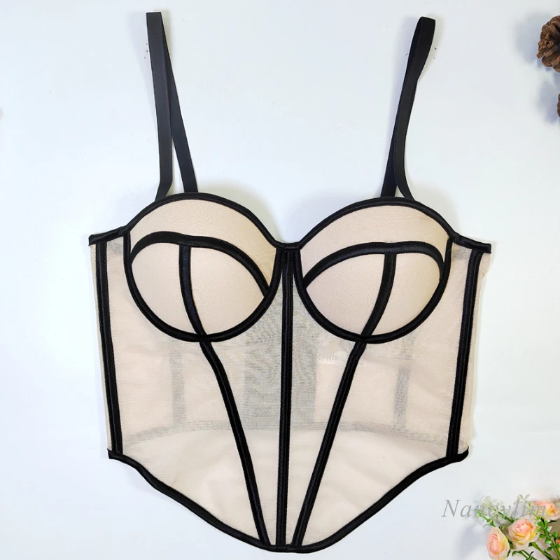 European and American Sexy Fishbone Mesh Tube Top for Women Backless Design Lines Contrast Color Corset Top Bra
European and American Sexy Fishbone Mesh Tube Top for Women Backless Design Lines Contrast Color Corset Top Bra