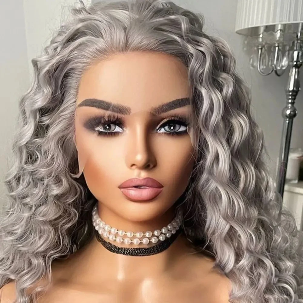 Серебристо-серый свободный кудрявый парик с кружевной передней частью без клея 13x4 для женщин, глубокие волны, фронтальный парик, предварительно снятая линия роста волос, синтетический, термостойкий
Серебристо-серый свободный кудрявый парик с кружевной передней частью без клея 13x4 для женщин, глубокие волны, фронтальный парик, предварительно снятая линия роста волос, синтетический, термостойкий
