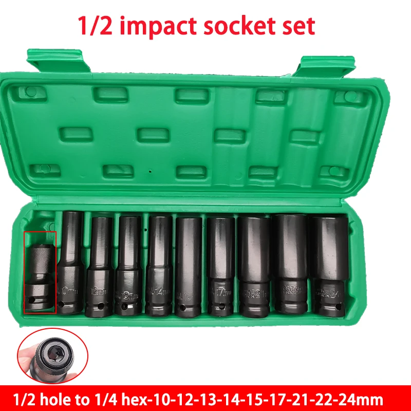 10pcs 1/2" Drive Electric Impact Wrench Hexs Socket Hex Converter Bit Holders Converter Head Set Kit For Socket Wrench Set Tool
10pcs 1/2" Drive Electric Impact Wrench Hexs Socket Hex Converter Bit Holders Converter Head Set Kit For Socket Wrench Set Tool