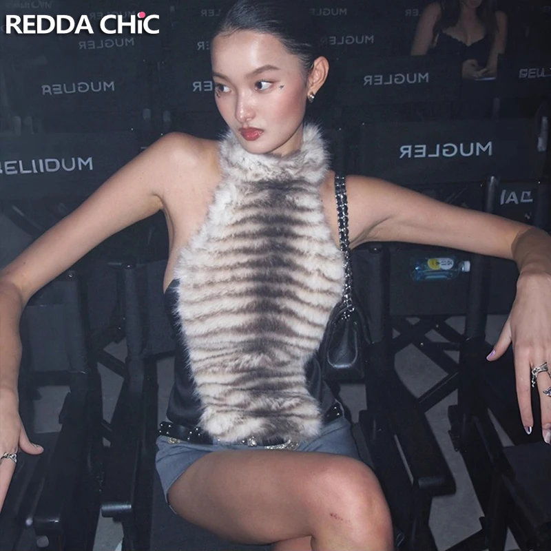 ReddaChic женский леопардовый меховой топ с лямкой на шее, кожаный ремень с открытой спиной, жилет без рукавов с воротником-стойкой, Harajuku Gyaru Shoujo Y2k, праздничная одежда
ReddaChic женский леопардовый меховой топ с лямкой на шее, кожаный ремень с открытой спиной, жилет без рукавов с воротником-стойкой, Harajuku Gyaru Shoujo Y2k, праздничная одежда