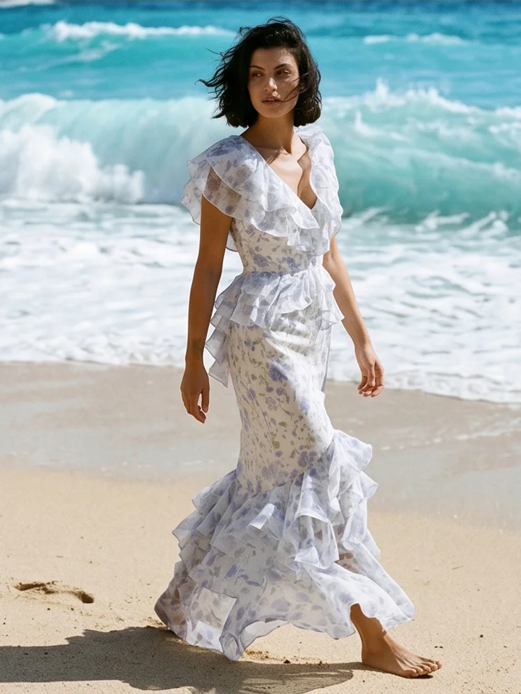 Fashion Print Tiered Ruffle Women Dress Elegant V-neck Short Sleeve Corset Split Dresses 2026 Lady Summer Vacation Party Robe
Fashion Print Tiered Ruffle Women Dress Elegant V-neck Short Sleeve Corset Split Dresses 2026 Lady Summer Vacation Party Robe