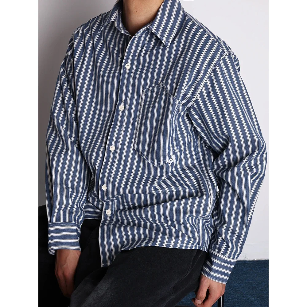 Men Streetwear Fashion Cityboy Loose Casual Long Sleeve Blue White Stripe Denim Cargo Shirts Campus Teenagers Oversize Shirt
Men Streetwear Fashion Cityboy Loose Casual Long Sleeve Blue White Stripe Denim Cargo Shirts Campus Teenagers Oversize Shirt