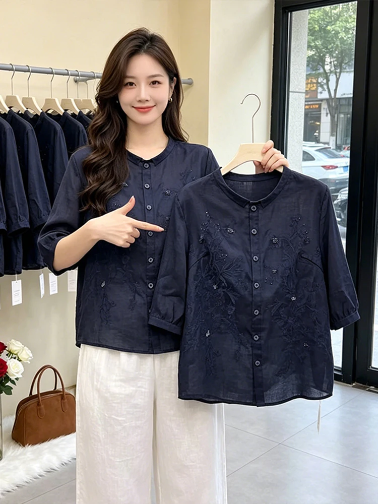 Retro Style Loose Women's Shirt Elegant Atmosphere Casual Fashion Summer 2026 Slimming Versatile Classic Stand Collar Top
Retro Style Loose Women's Shirt Elegant Atmosphere Casual Fashion Summer 2026 Slimming Versatile Classic Stand Collar Top