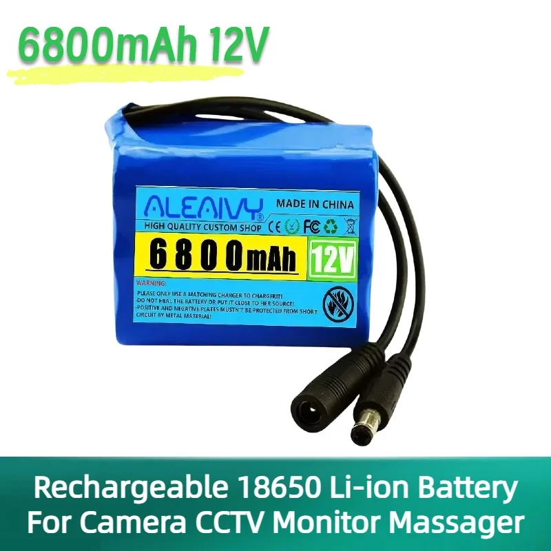 6800mAh 12V Rechargeable 18650 Li-ion Battery Pack Portable Battery DC 12.6V 6.8Ah Capacity For Camera CCTV Monitor Massager
6800mAh 12V Rechargeable 18650 Li-ion Battery Pack Portable Battery DC 12.6V 6.8Ah Capacity For Camera CCTV Monitor Massager