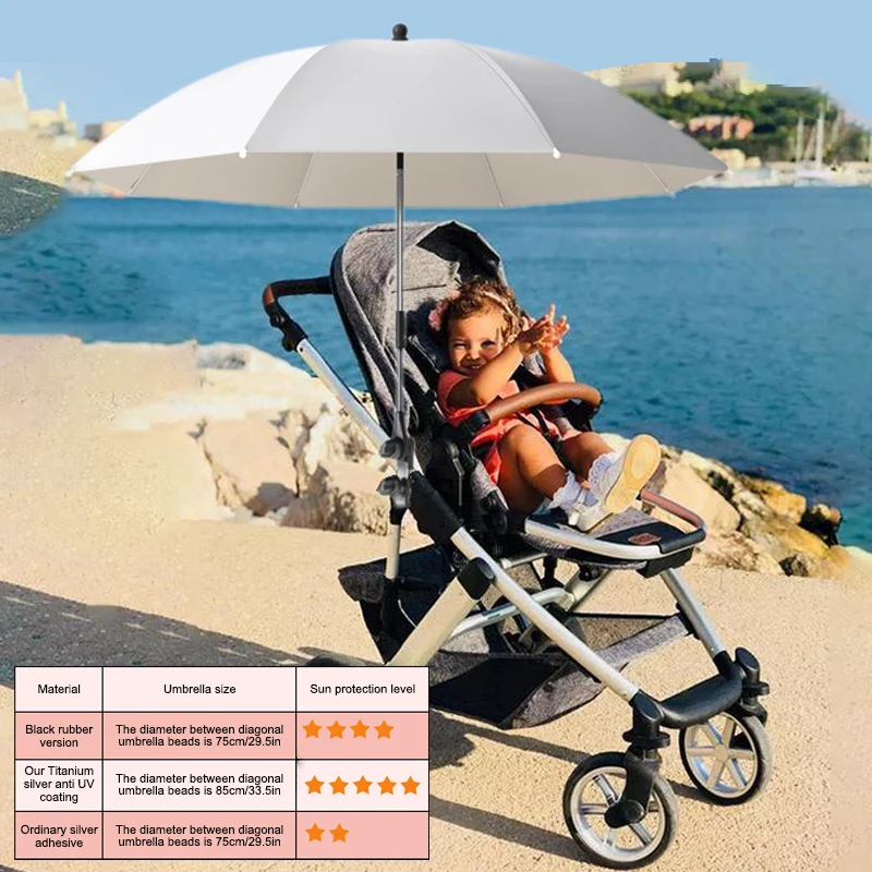 Baby Stroller Parasol, Titanium Silver Anti UV Coating,Universal Umbrella With Clamp, 360 Degree Adjustable UV Protection
Baby Stroller Parasol, Titanium Silver Anti UV Coating,Universal Umbrella With Clamp, 360 Degree Adjustable UV Protection