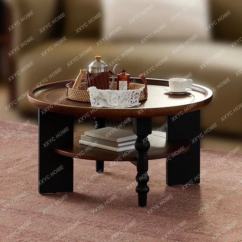 Medieval solid wood round living room light luxury low table double-layer design coffee table
Medieval solid wood round living room light luxury low table double-layer design coffee table