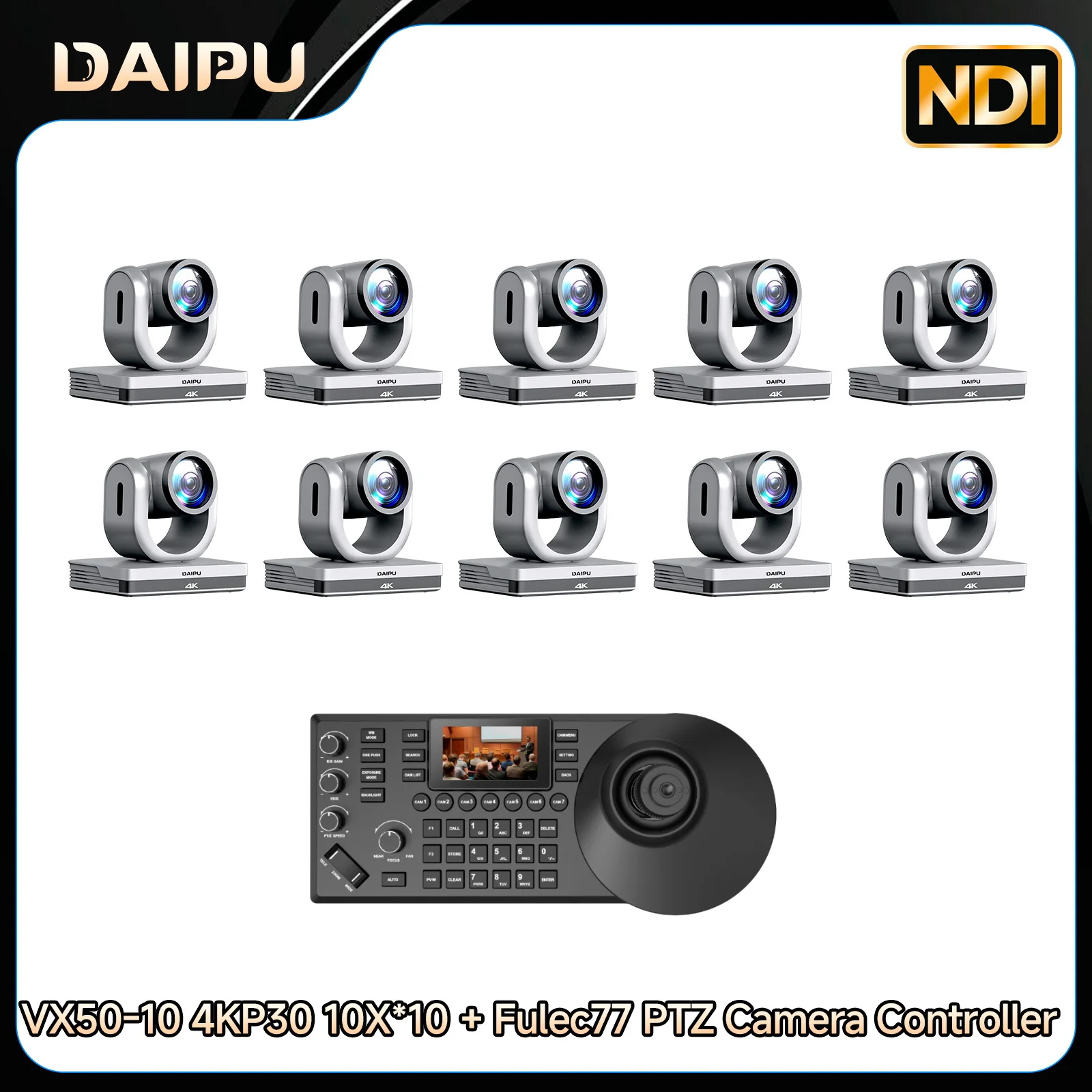DAIPU 1-10PCS VX50-10 NDI PTZ Camera 4KP30 10X Optical Zoom+Fulec77 NDI PTZ Camera Controller, PTZ Camera Bundle, Church Zoom
DAIPU 1-10PCS VX50-10 NDI PTZ Camera 4KP30 10X Optical Zoom+Fulec77 NDI PTZ Camera Controller, PTZ Camera Bundle, Church Zoom