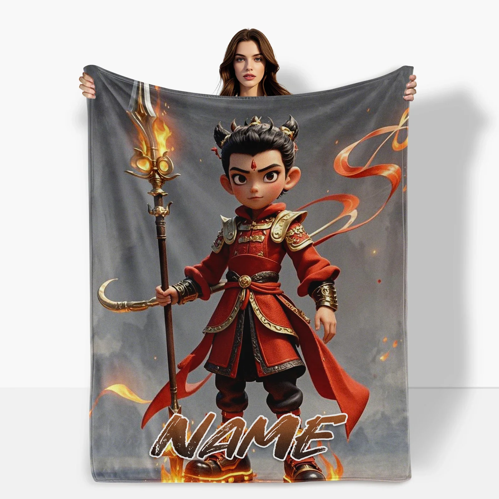 Carefully Crafted Flannel Blanket For Kids Featuring Nezha Cartoon And One Special Text Line
Carefully Crafted Flannel Blanket For Kids Featuring Nezha Cartoon And One Special Text Line
