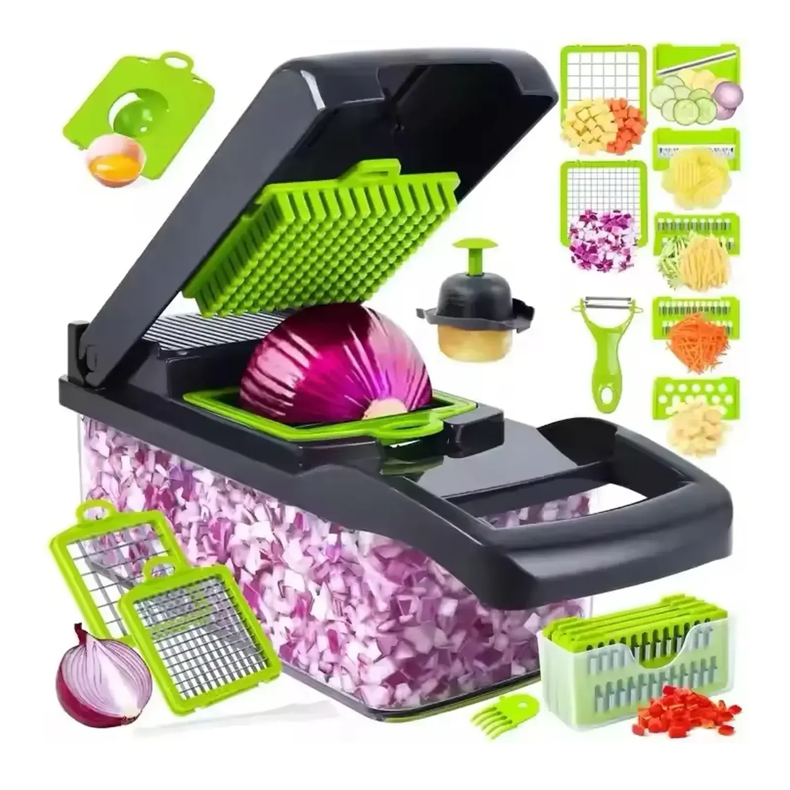 VerdeVida 15-in-1 Vegetable Chopper, Slicer , Spiralizer — 8 Stainless Steel Blades, Onion Chopper, Cheese Grater, Mandoline ,Veggie Cutter with Storage Container, Easy-Clean Kitchen Gadget, Dark Gra
VerdeVida 15-in-1 Vegetable Chopper, Slicer , Spiralizer — 8 Stainless Steel Blades, Onion Chopper, Cheese Grater, Mandoline ,Veggie Cutter with Storage Container, Easy-Clean Kitchen Gadget, Dark Gra