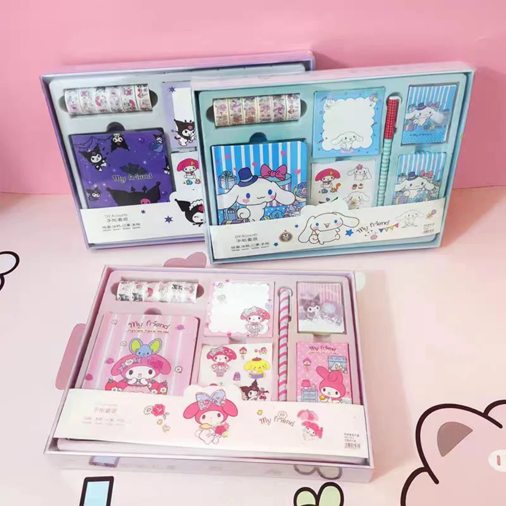 Anime Sanrio Cinnamoroll Melody Handbook Set Gift Box Kawaii Kuromi Student Notebook Stickers Stationery Sets Prize Girls Gifts
Anime Sanrio Cinnamoroll Melody Handbook Set Gift Box Kawaii Kuromi Student Notebook Stickers Stationery Sets Prize Girls Gifts