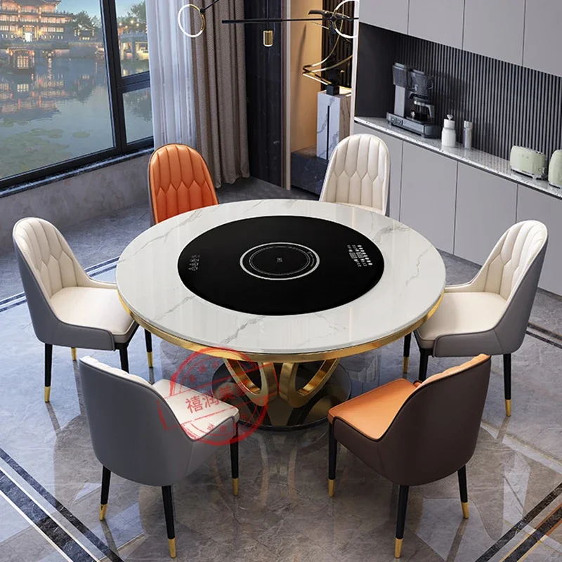 Легкая роскошная каменная плита, круглый обеденный стол, комбинация стульев, встроенный электрический проигрыватель, мебель Muebles Para El Hogar 
Легкая роскошная каменная плита, круглый обеденный стол, комбинация стульев, встроенный электрический проигрыватель, мебель Muebles Para El Hogar