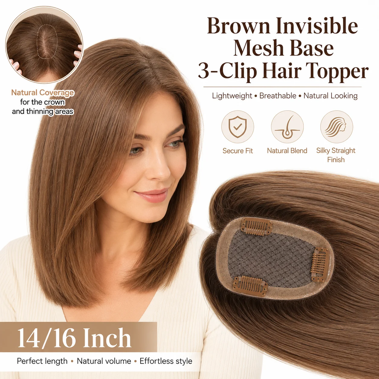 TUW11 Natural Mono Top Human Hair Topper for Women 100% Remy Thinning Crown Hairpiece Hair Extensions Hair Piece for Hair Loss
TUW11 Natural Mono Top Human Hair Topper for Women 100% Remy Thinning Crown Hairpiece Hair Extensions Hair Piece for Hair Loss