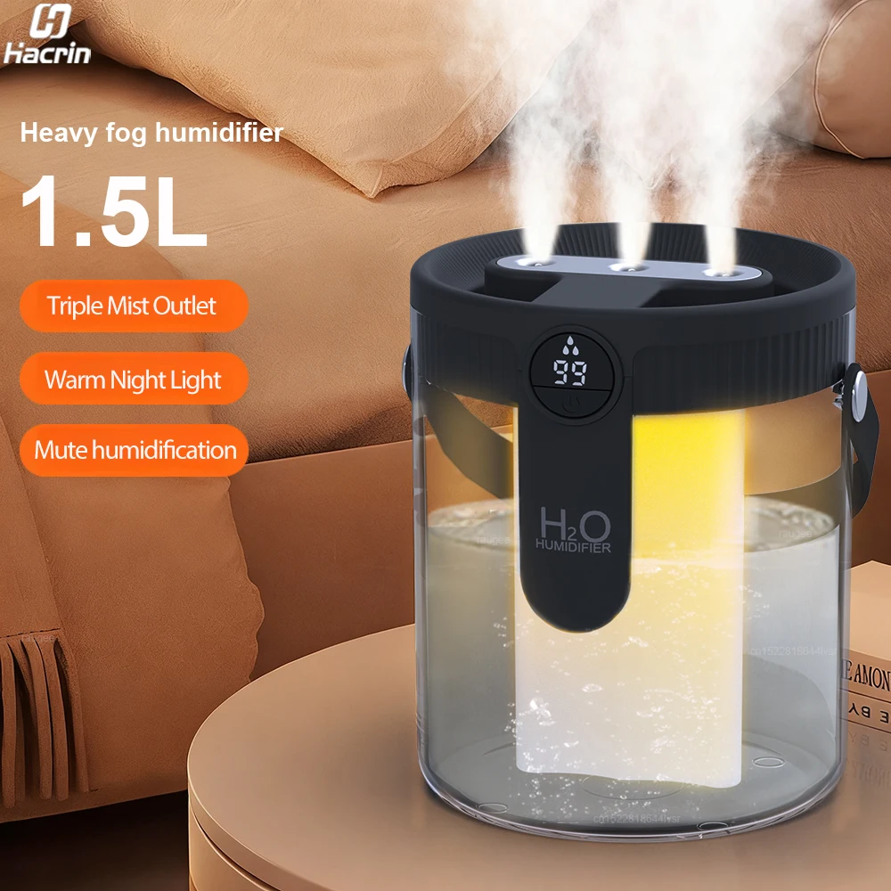 Air Humidifier 1.5L Large Capacity Humidifier USB Rechargeable Triple Spray Home Desktop Air Humidifier Diffuser with Night Lamp
Air Humidifier 1.5L Large Capacity Humidifier USB Rechargeable Triple Spray Home Desktop Air Humidifier Diffuser with Night Lamp