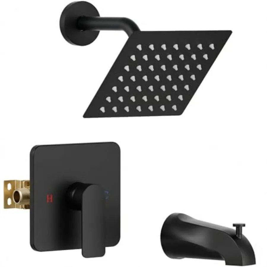 Shower Faucet Set for Bathtub Use, Solid Brass Valve Body, Black Finish, All-Metal High Flow Tub Spout and 6 Inch High Pressure
Shower Faucet Set for Bathtub Use, Solid Brass Valve Body, Black Finish, All-Metal High Flow Tub Spout and 6 Inch High Pressure