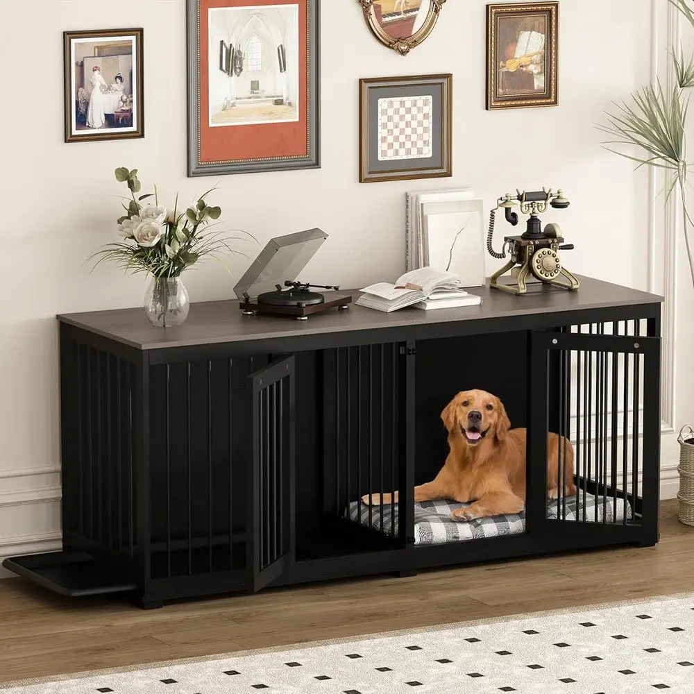 Extra Large Wooden Dog Crate with Removable Pan and Divider, 70.9 XXL Kennel Furniture, Black & Grayish Brown Top
Extra Large Wooden Dog Crate with Removable Pan and Divider, 70.9 XXL Kennel Furniture, Black & Grayish Brown Top