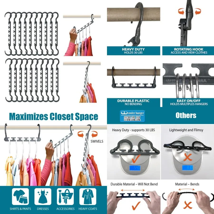 Max 20-Pack Space Saving Hangers, Reinforced Hooks Swivels 360°, Cascading Hanger, College Dorms and Storage Closet Organizer,
Max 20-Pack Space Saving Hangers, Reinforced Hooks Swivels 360°, Cascading Hanger, College Dorms and Storage Closet Organizer,