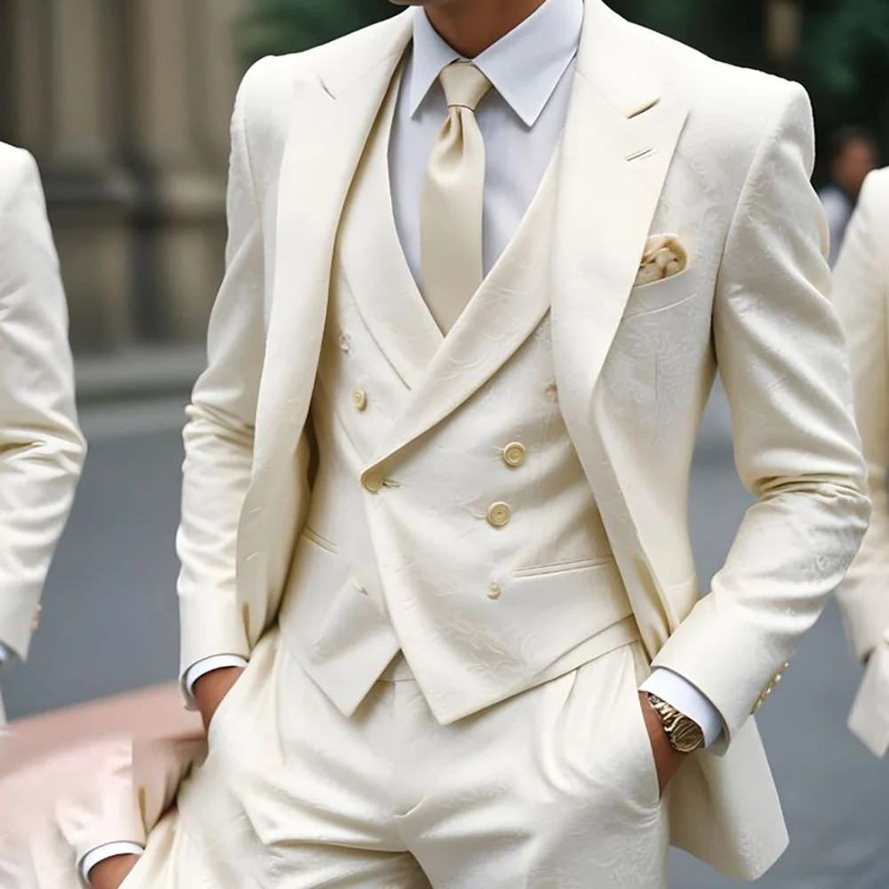 Luxury Wedding Men's Suits 3 Piece Jacket Pants Formal Single Breasted Peak Lapel Outfits Formal Male Clothing Costume Homme
Luxury Wedding Men's Suits 3 Piece Jacket Pants Formal Single Breasted Peak Lapel Outfits Formal Male Clothing Costume Homme
