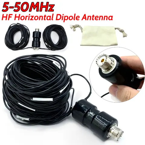 Antenne dipôle horizontale HF 5-50MHz, Radio amateur Portable, antenne à ondes courtes, extrémité large bande alimentée pour la Communication d'urgence
