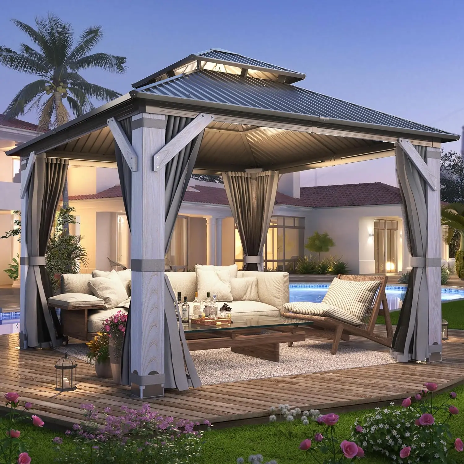 10x10FT Hardtop Wood Gazebo, Outdoor Gazebo with Cedar Wooden Pillar & Double Metal Roof - Weather-Resistant Gazebos, Custom
10x10FT Hardtop Wood Gazebo, Outdoor Gazebo with Cedar Wooden Pillar & Double Metal Roof - Weather-Resistant Gazebos, Custom