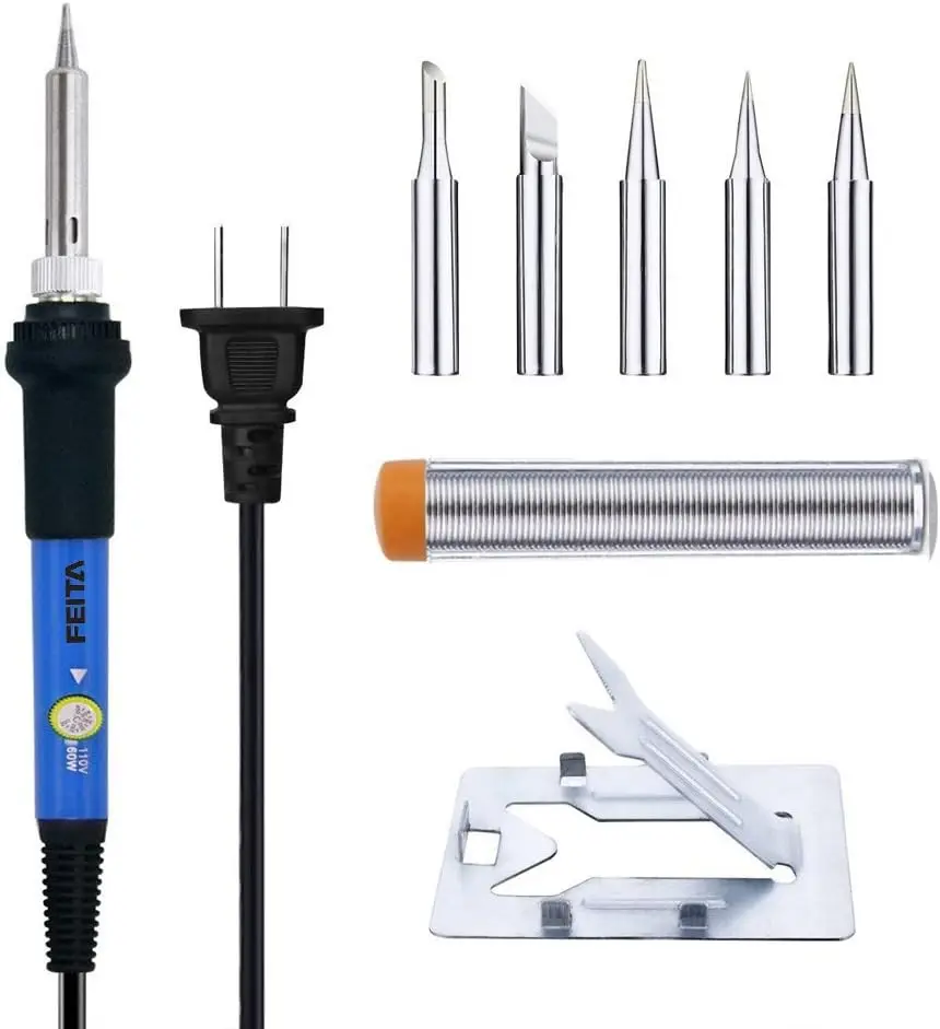 Soldering Iron Kit 60W Adjustable Temperature with 5 Tips, Stand & Solder Wire for Electronics Repair
Soldering Iron Kit 60W Adjustable Temperature with 5 Tips, Stand & Solder Wire for Electronics Repair