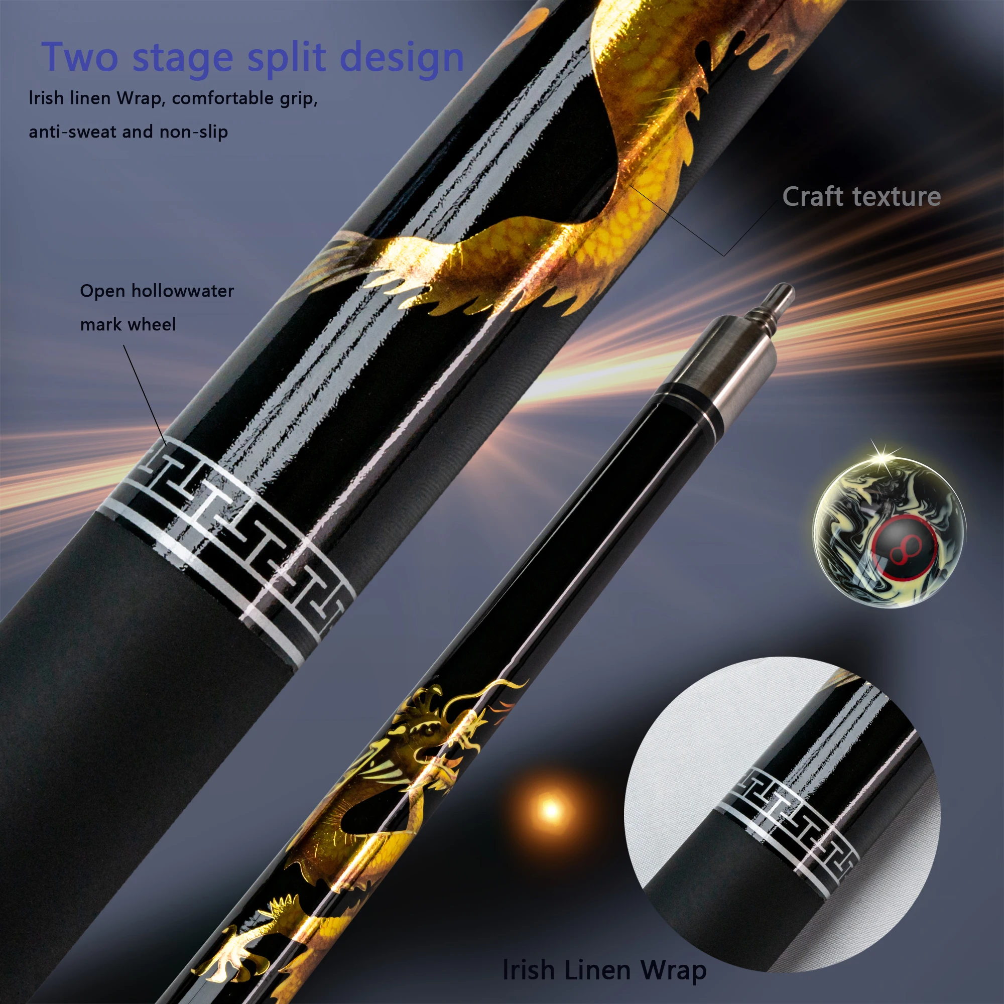 Professional Carbon Fiber Billiards Cue Stick Chinese Dragon Design 13mm Tip Ideal for Nine Ball and Carom Billiards Durable
Professional Carbon Fiber Billiards Cue Stick Chinese Dragon Design 13mm Tip Ideal for Nine Ball and Carom Billiards Durable