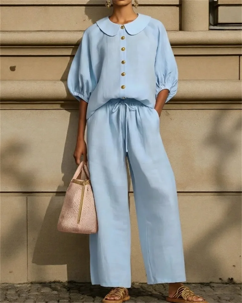 2026 Summer New Cross-border Amazon Women's Fashion Cotton Linen Lantern Sleeve Shirt Mid-waist Drawstring Pants Set
2026 Summer New Cross-border Amazon Women's Fashion Cotton Linen Lantern Sleeve Shirt Mid-waist Drawstring Pants Set