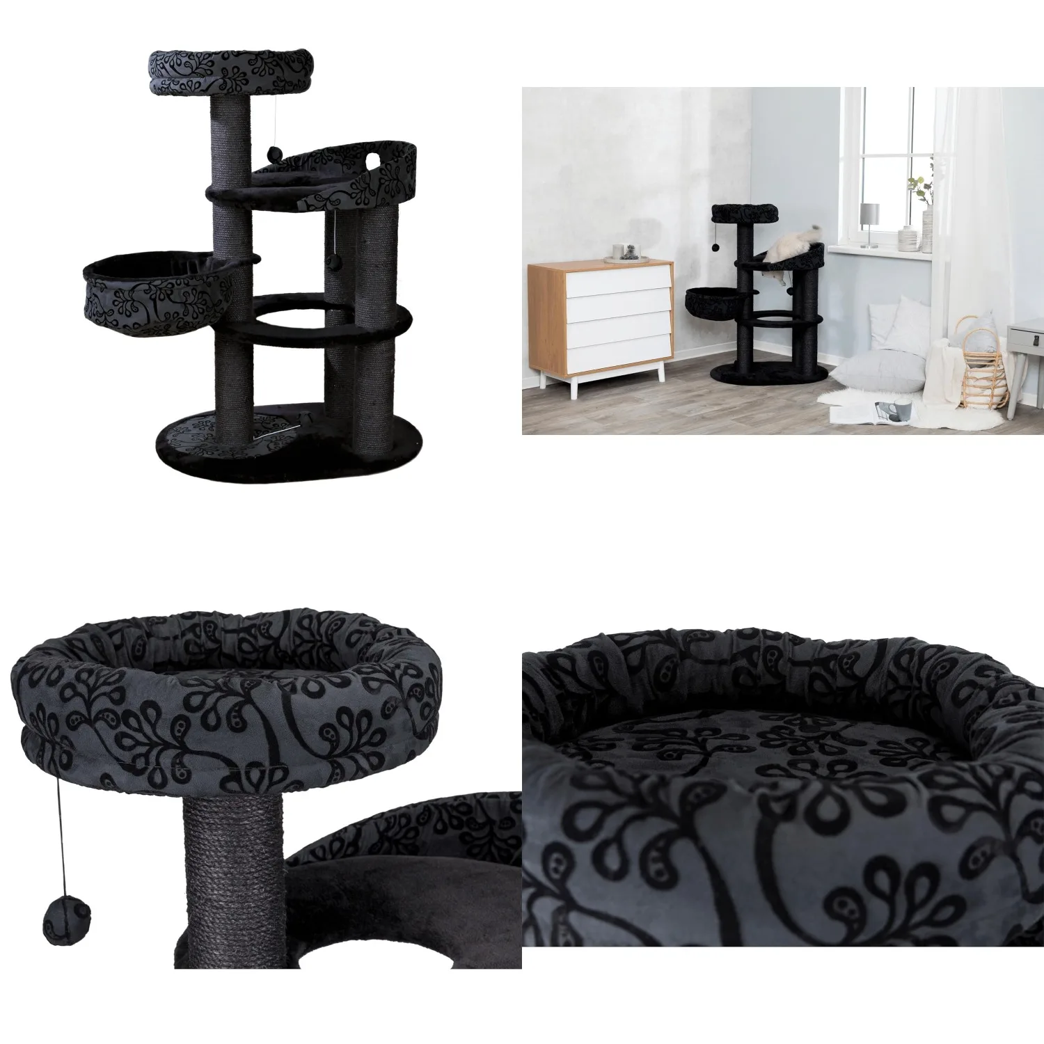 Filippo 50-in Cat Tower, Sisal Scratching Posts, Cat Tree with Hammock, Platforms, Bed, Dangling Cat Toys, Black, Customized
Filippo 50-in Cat Tower, Sisal Scratching Posts, Cat Tree with Hammock, Platforms, Bed, Dangling Cat Toys, Black, Customized