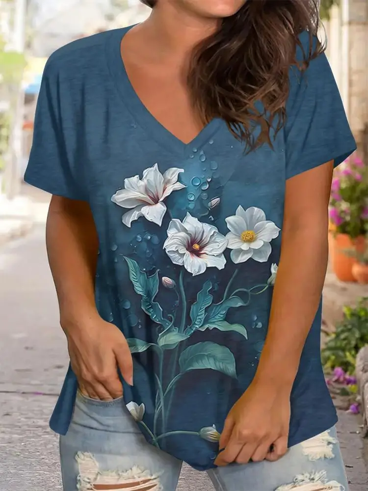 Women's T-Shirt Floral Print Outdoor Fashion Casual Plus Size Tops V-Neck T-Shirt Summer Women's Clothing
Women's T-Shirt Floral Print Outdoor Fashion Casual Plus Size Tops V-Neck T-Shirt Summer Women's Clothing