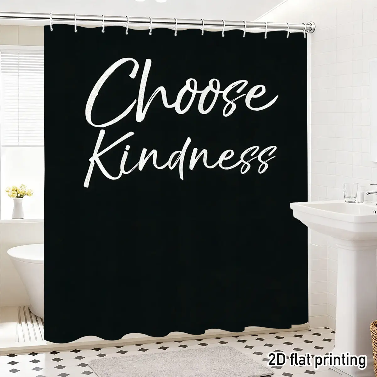 Choose Kindness Shower Curtain, Inspirational Quote Typography, Black and White Minimalist Bathroom Decor, Motivational Wall Art
Choose Kindness Shower Curtain, Inspirational Quote Typography, Black and White Minimalist Bathroom Decor, Motivational Wall Art