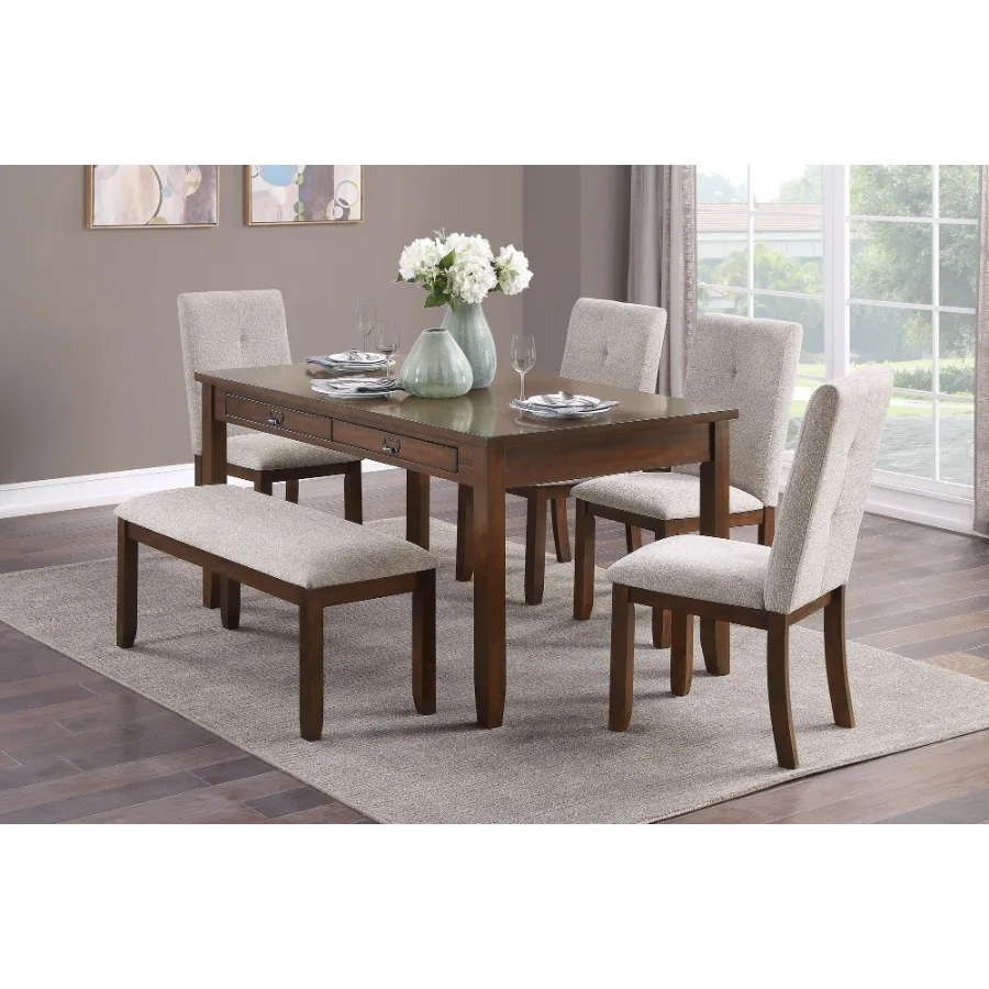 Dark Cherry Finish 6pc Dining Set Table Bench and 4 Side Chair Chenille Upholstery Functional Drawers Table Wooden Funiture Din
Dark Cherry Finish 6pc Dining Set Table Bench and 4 Side Chair Chenille Upholstery Functional Drawers Table Wooden Funiture Din