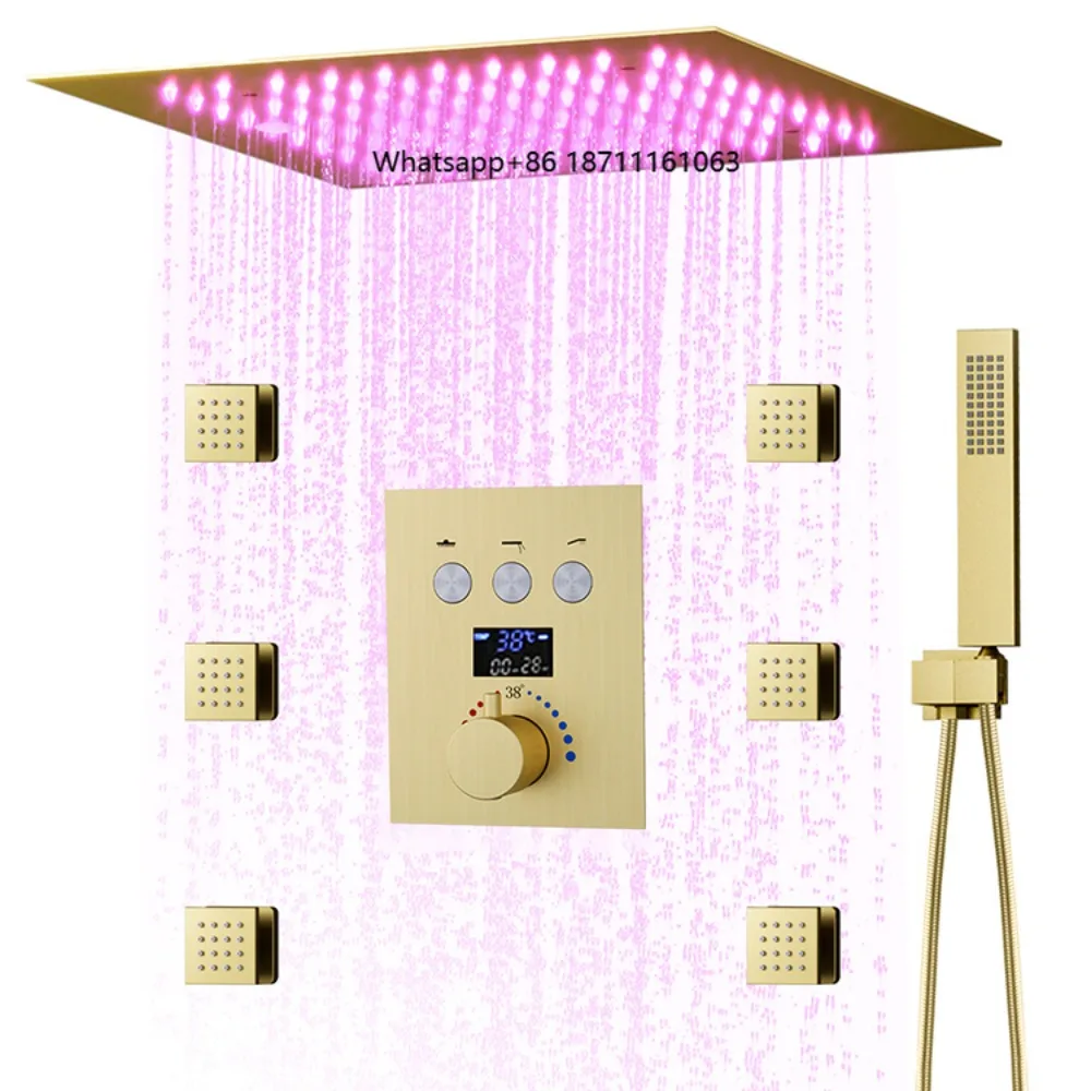 Luxury Full Body LED Gold Thermostatic Shower Set Hidden Bath & Shower Faucet Ceiling 300*300mm Canada
Luxury Full Body LED Gold Thermostatic Shower Set Hidden Bath & Shower Faucet Ceiling 300*300mm Canada