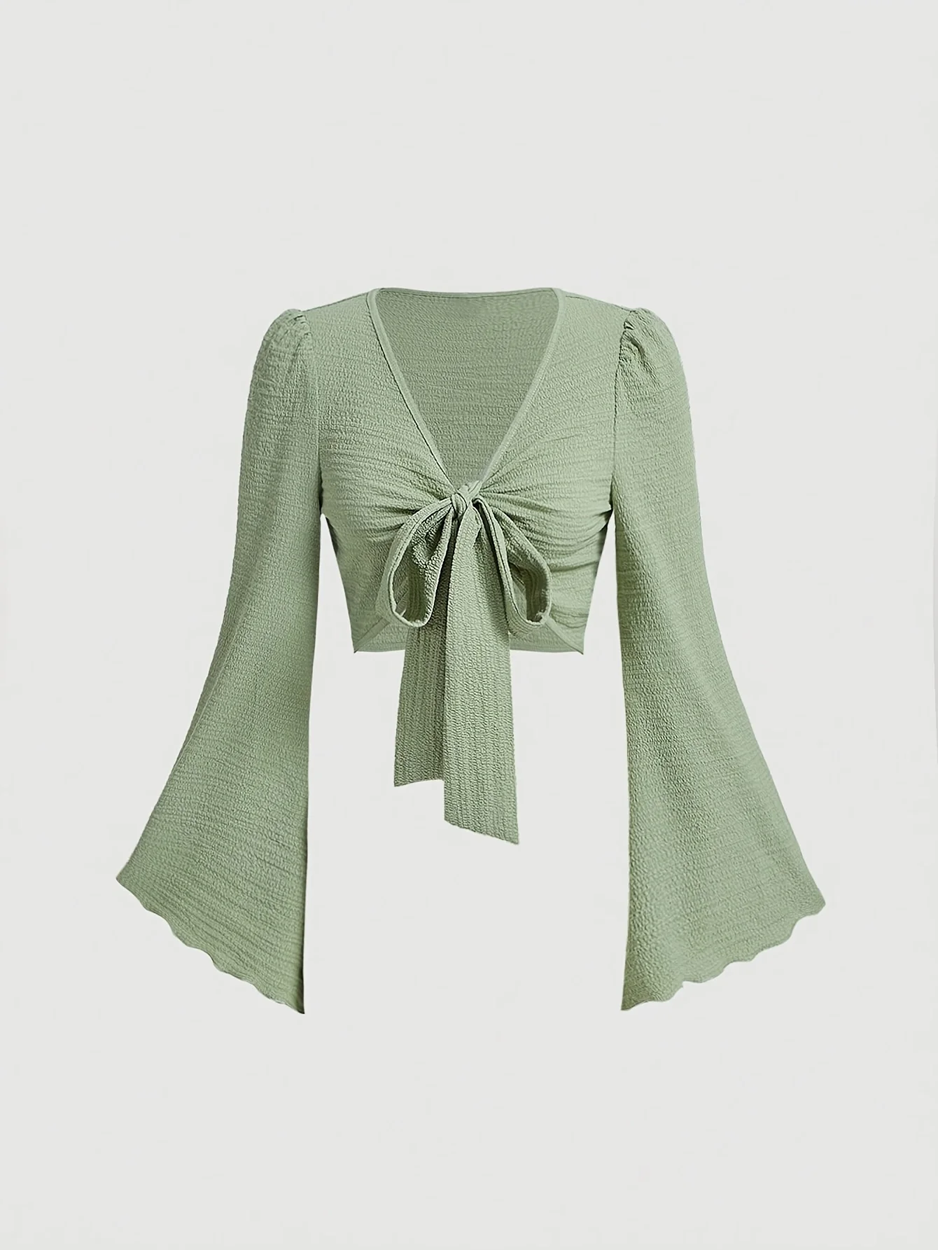 Women's Solid Green Knot Bell Sleeve Top Business Casual Daily Commuter Set Suitable for Office Gatherings And Commuting
Women's Solid Green Knot Bell Sleeve Top Business Casual Daily Commuter Set Suitable for Office Gatherings And Commuting