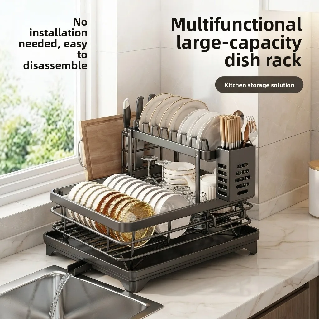 Kitchen Double Layer Stainless Steel Dish Drainer Rack Home Countertop Utensil Storage Shelf Multi-Function Bowl Plate Holder
Kitchen Double Layer Stainless Steel Dish Drainer Rack Home Countertop Utensil Storage Shelf Multi-Function Bowl Plate Holder