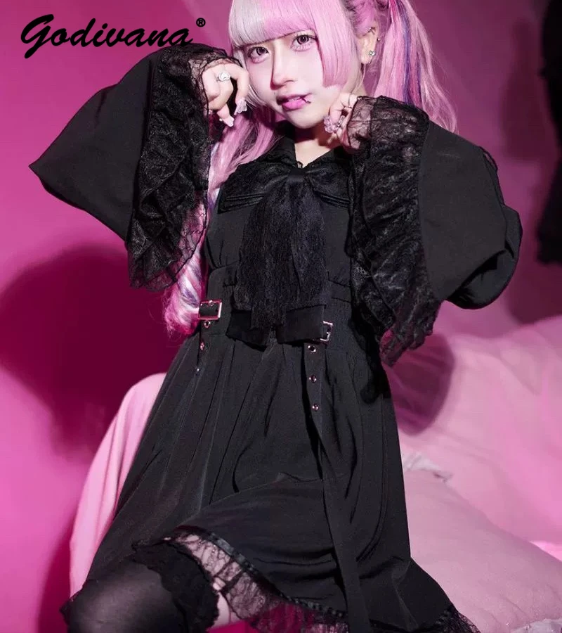 Mine Japanese Style Lace Flare Sleeve Black Dress for Women Sweet Girl Bow Collar Waist-Tight Zipper Short A Line Dresses
Mine Japanese Style Lace Flare Sleeve Black Dress for Women Sweet Girl Bow Collar Waist-Tight Zipper Short A Line Dresses