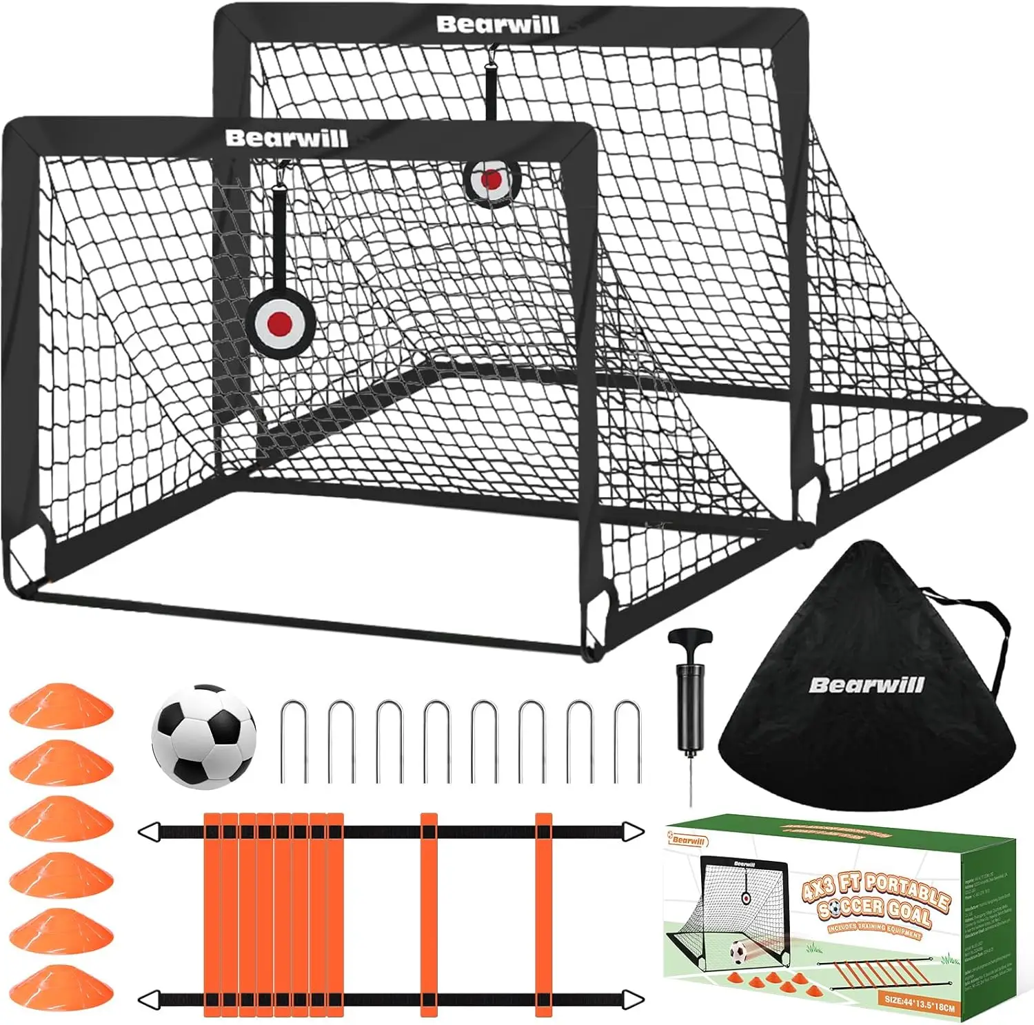 Soccer Goal Set for Kids Backyard 4x3ft Portable Pop Up Soccer Net with Ball Ladder Cones Targets Training Equipment
Soccer Goal Set for Kids Backyard 4x3ft Portable Pop Up Soccer Net with Ball Ladder Cones Targets Training Equipment