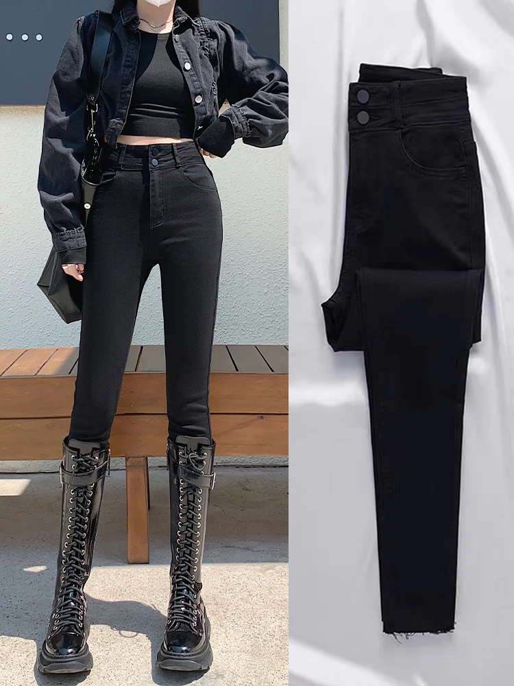 Женские джинсы с высокой талией, облегающие, эластичные, черные, осенне-зимние, узкие брюки-карандаш из хлопка, эластичная ткань, длина 7/8
Женские джинсы с высокой талией, облегающие, эластичные, черные, осенне-зимние, узкие брюки-карандаш из хлопка, эластичная ткань, длина 7/8