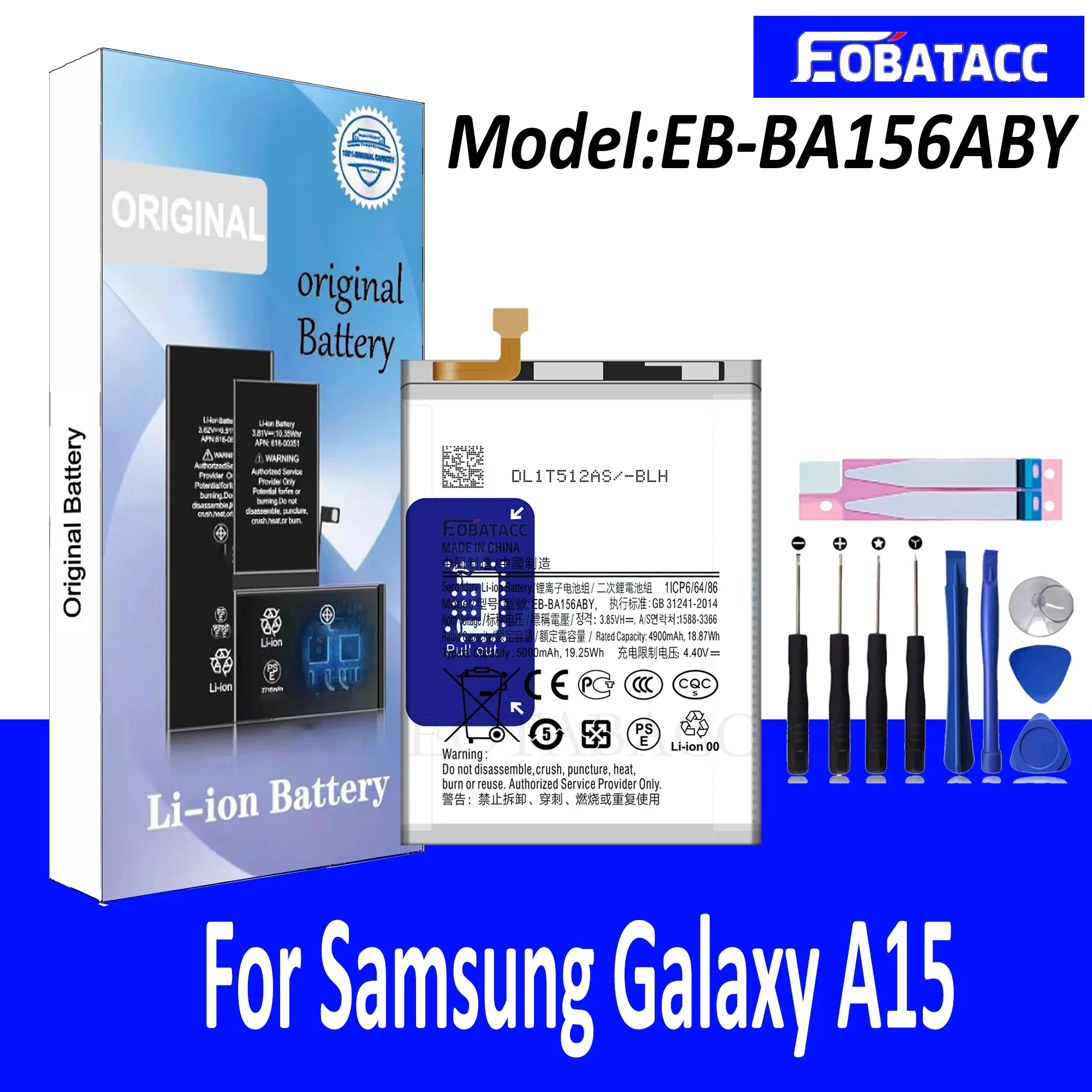 EOTABACC For Samsung A15 5G/4G EB-BA156ABY large capacity 5000mah original battery, mobile phone battery replacement, send tools
EOTABACC For Samsung A15 5G/4G EB-BA156ABY large capacity 5000mah original battery, mobile phone battery replacement, send tools