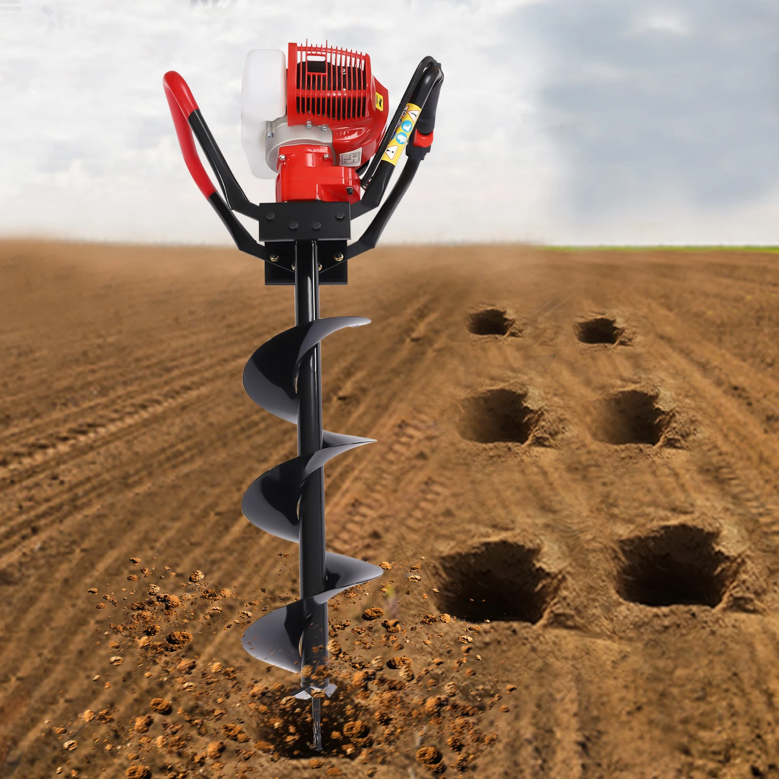 1250W Petrol Gas Powered Post Hole Digger with 43CC 2-Stroke Gasoline Engine Earth Auger 8 inchs Spiral Petrol Drill Bit
1250W Petrol Gas Powered Post Hole Digger with 43CC 2-Stroke Gasoline Engine Earth Auger 8 inchs Spiral Petrol Drill Bit
