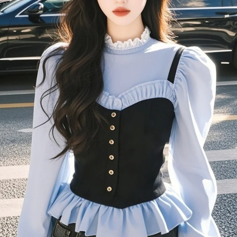 Runway Autumn Stand Collar Long Sleeve Casual Loose Women's Wear Ruffles Fashion Casual Patchwork Fake Two-Piece Shirt
Runway Autumn Stand Collar Long Sleeve Casual Loose Women's Wear Ruffles Fashion Casual Patchwork Fake Two-Piece Shirt