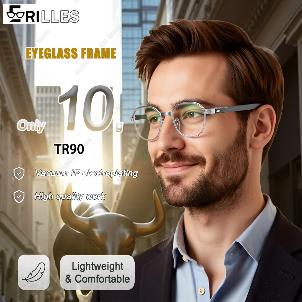 Сверхлегкая мужская оправа TR90 10 г, классические очки без оправы, деловые очки в стиле ретро, IP-гальваника, стойкий блеск, дизайн без давления 
Сверхлегкая мужская оправа TR90 10 г, классические очки без оправы, деловые очки в стиле ретро, IP-гальваника, стойкий блеск, дизайн без давления
