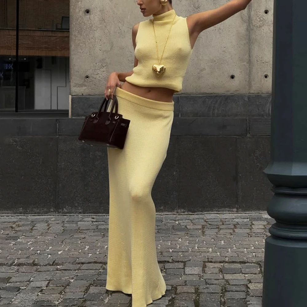 Tuularose Spring Long Skirt Two Piece Women's Elegant Knit Sleeveless Vest Top Slim Long Skirt Set Casual Female Long Skirt Set
Tuularose Spring Long Skirt Two Piece Women's Elegant Knit Sleeveless Vest Top Slim Long Skirt Set Casual Female Long Skirt Set